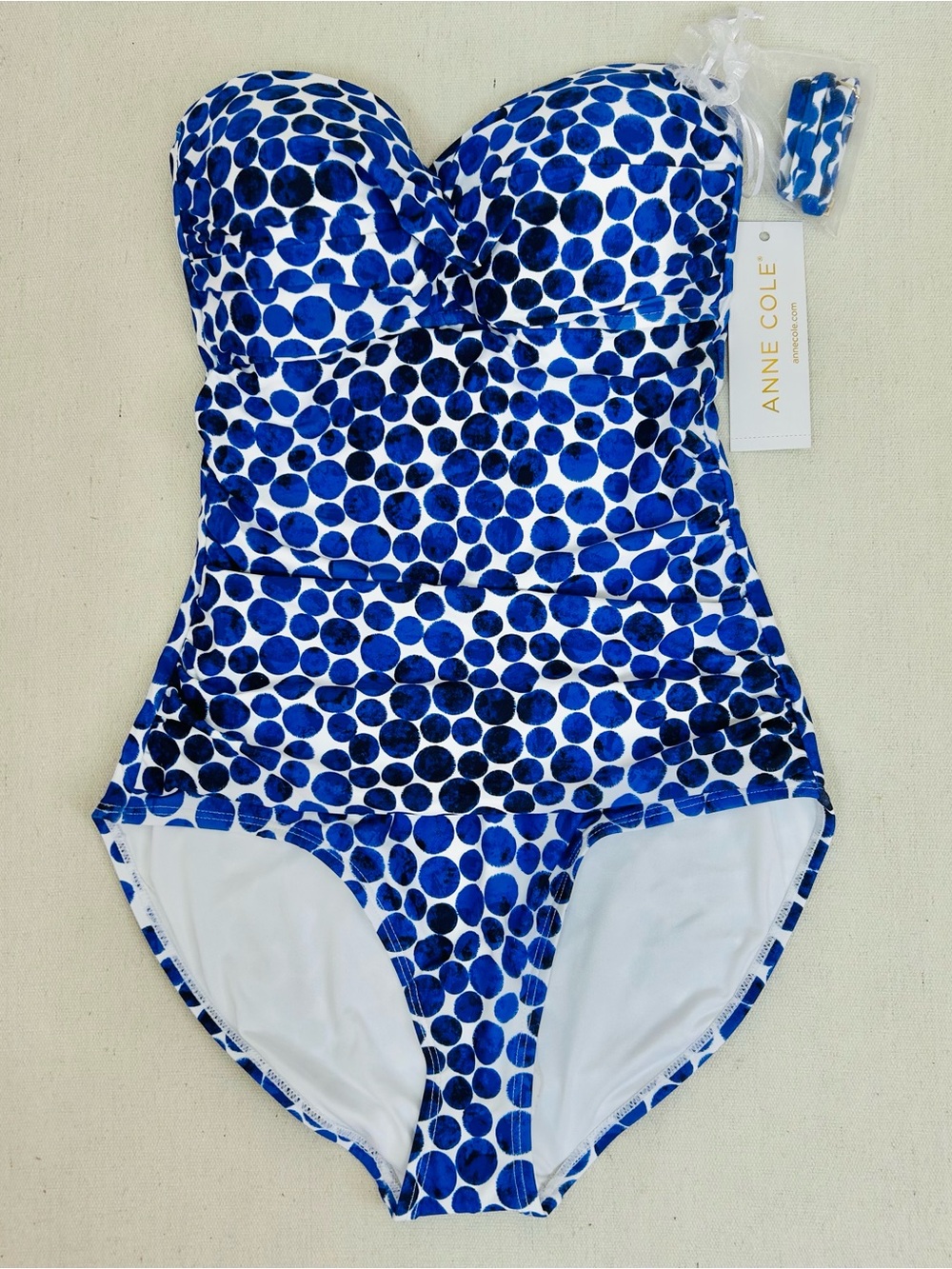 Anne Cole Blue and White Polka Dot One-Piece Swimsuit